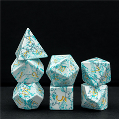 Foam Brain Marbled Turquoise - Engraved with Gold Gemstone Poly 7 Dice Set | Odin's Place
