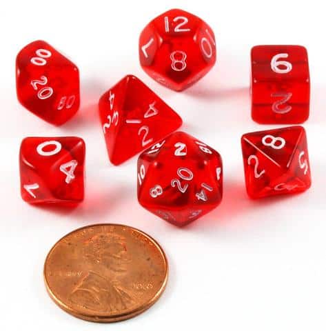 Chessex Transparent Mini Red with White Poly 7 Set | Odin's Place