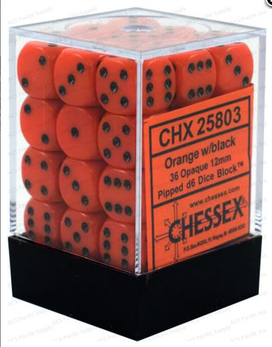 Chessex Opaque: 12mm D6 Orange/Black (36) | Odin's Place