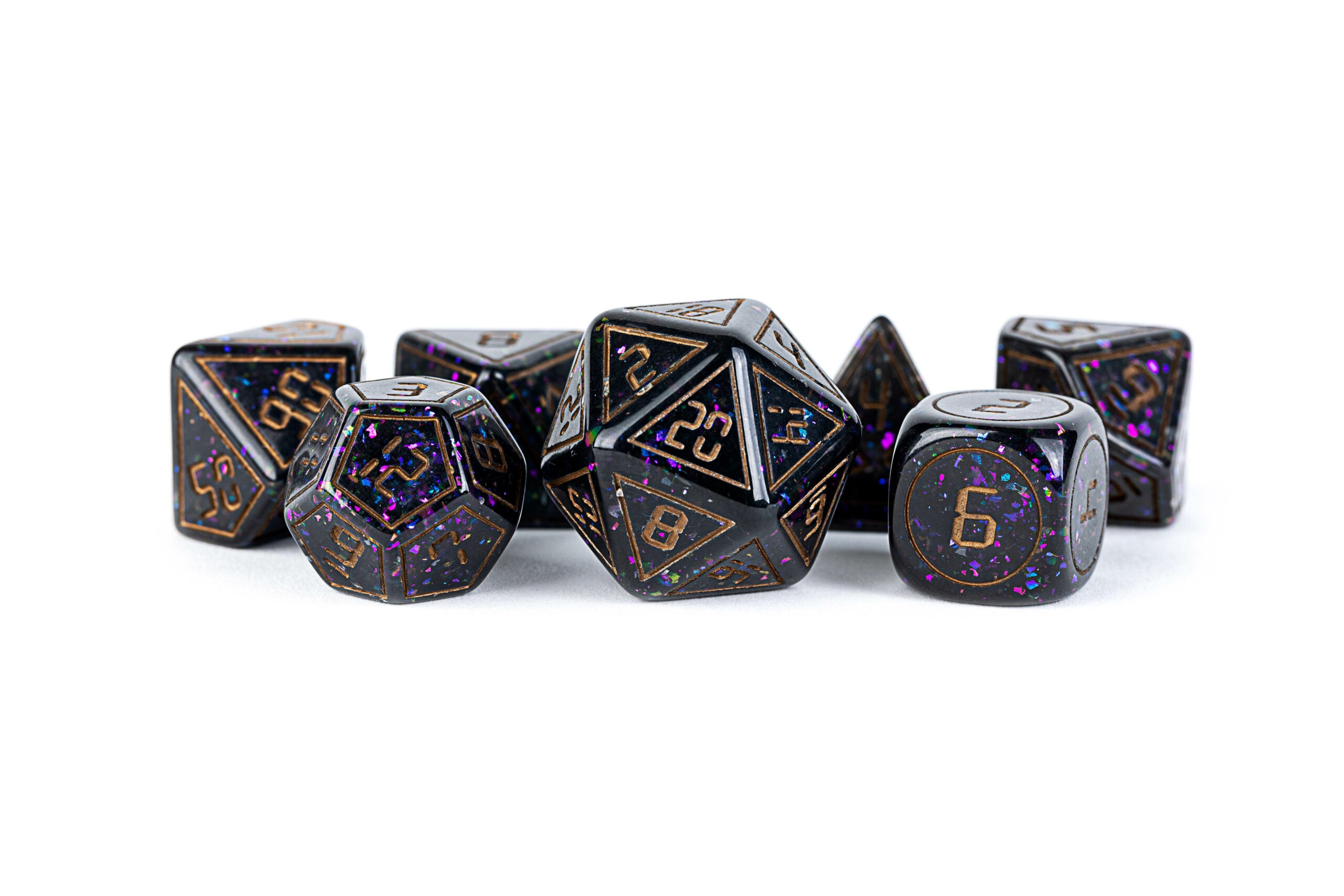 MDG Framed Void w/ Copper Numbers 16mm Resin Poly Dice Set | Odin's Place