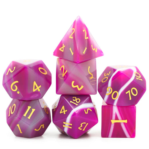 Foam Brain Pink Agate Gemstone Poly 7 Dice Set | Odin's Place