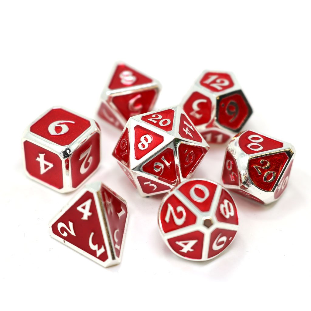 Die Hard Dice Mythica Platinum Ruby Metal Poly 7 Dice Set | Odin's Place