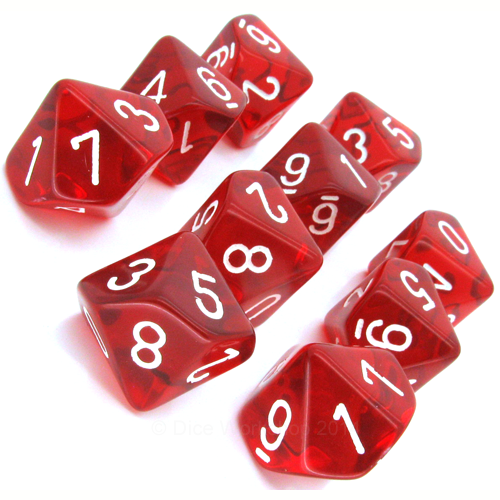 Chessex Translucent Red with White d10 Set | Odin's Place