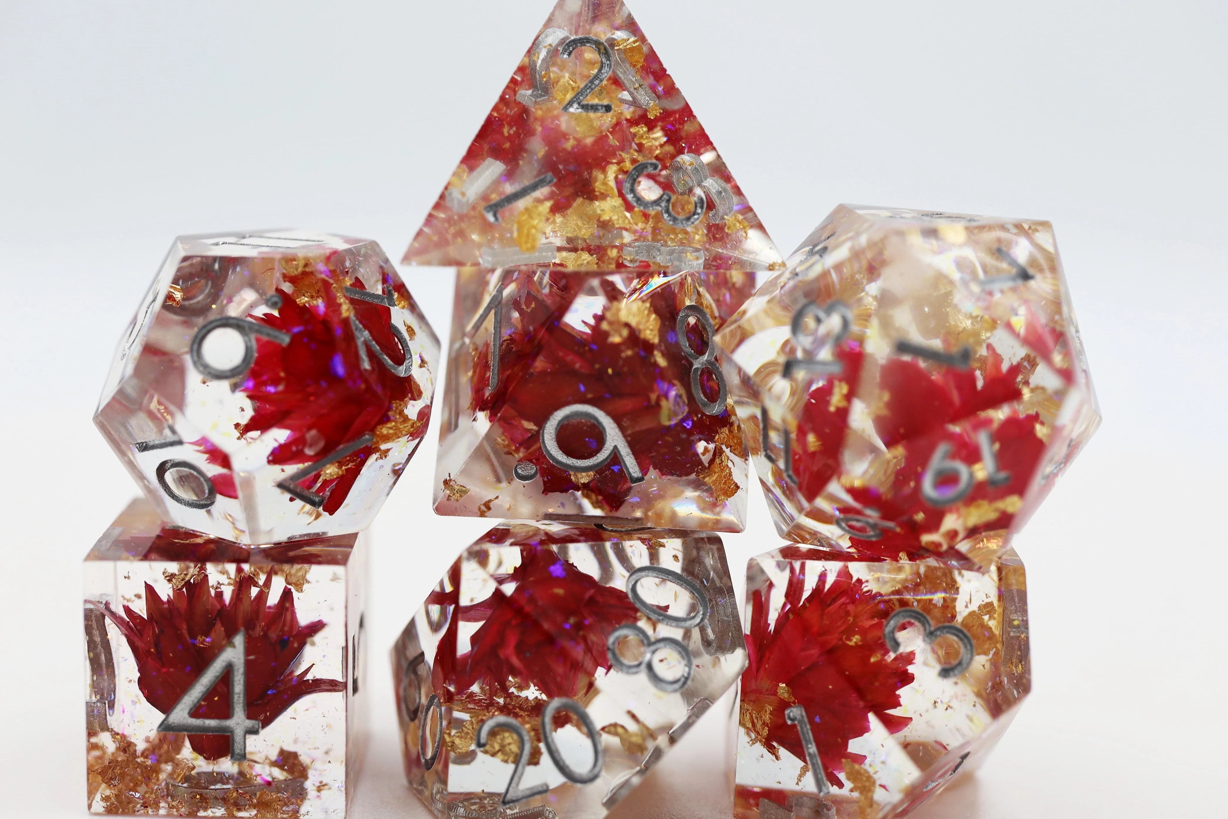 Foam Brain Poly 7 Dice Set: Hand-Polished Sharp-Edge Red Lotus | Odin's Place