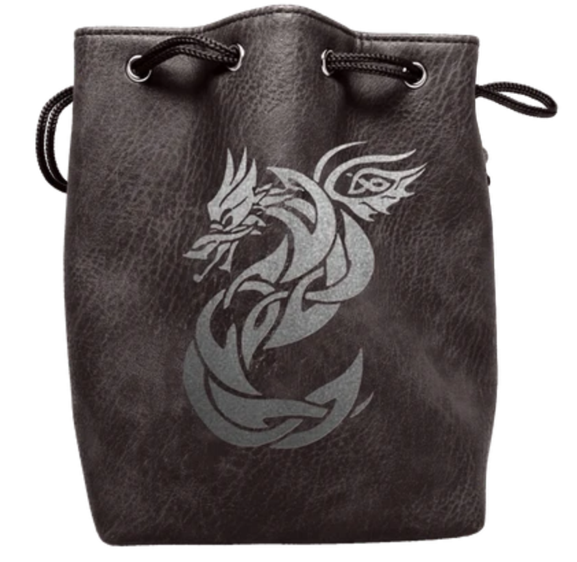 Easy Roller Black Leather Lite Celtic Knot Dragon Design Self-Standing Large Dice Bag | Odin's Place