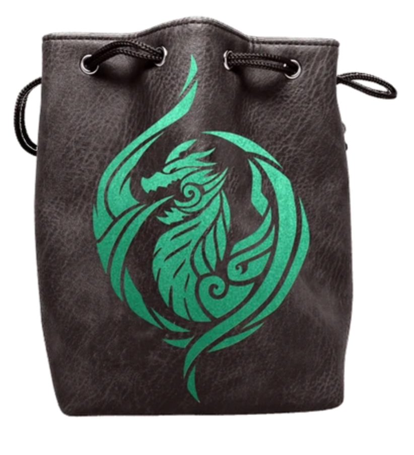 Easy Roller Black Leather Lite Dragon's Breath Design Self-Standing Large Dice Bag | Odin's Place