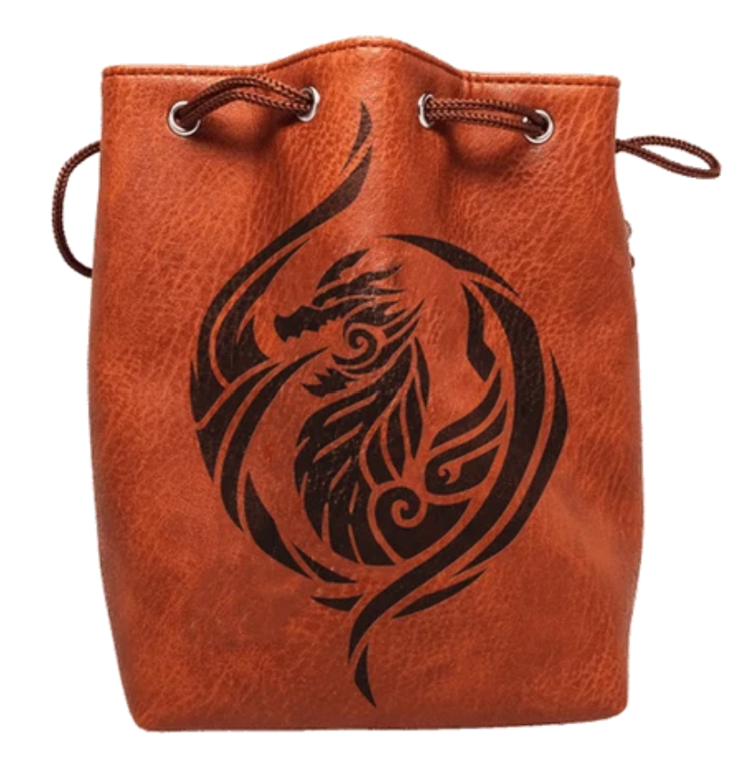 Easy Roller Brown Leather Lite Dragon's Breath Design Self-Standing Large Dice Bag | Odin's Place