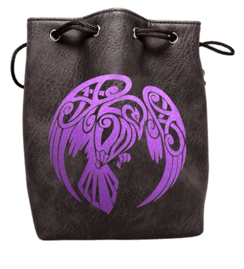 Easy Roller Black Leather Lite Raven Design Self-Standing Large Dice Bag | Odin's Place