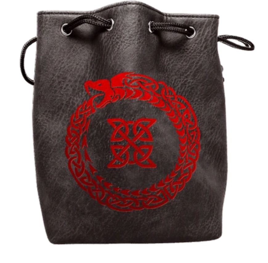 Easy Roller Black Leather Lite Ouroboros Design Self-Standing Large Dice Bag | Odin's Place