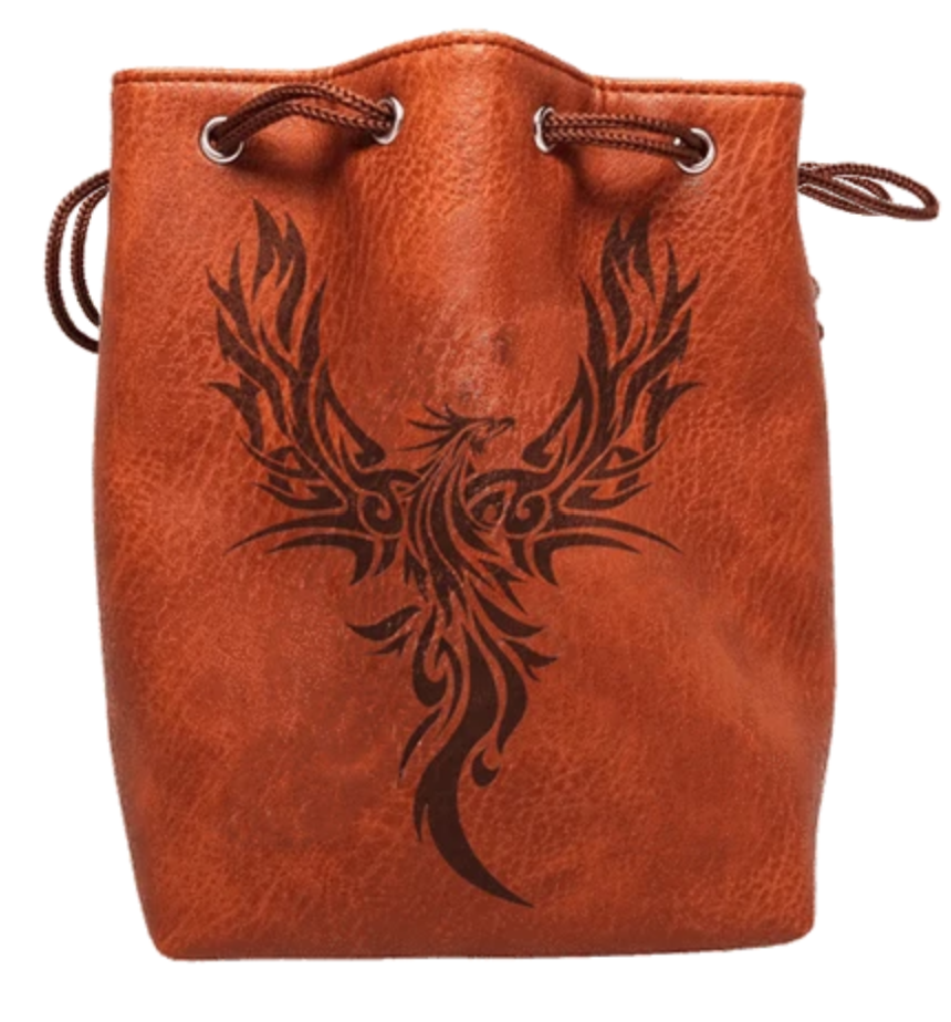 Easy Roller Brown Leather Lite Phoenix Design Self-Standing Large Dice Bag | Odin's Place