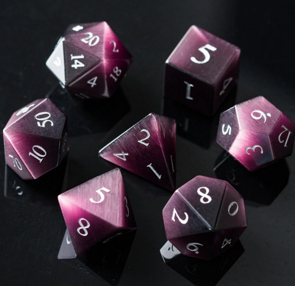 Foam Brain Gemstone Poly 7 Set: Cat's Eye Purple With Silver | Odin's Place