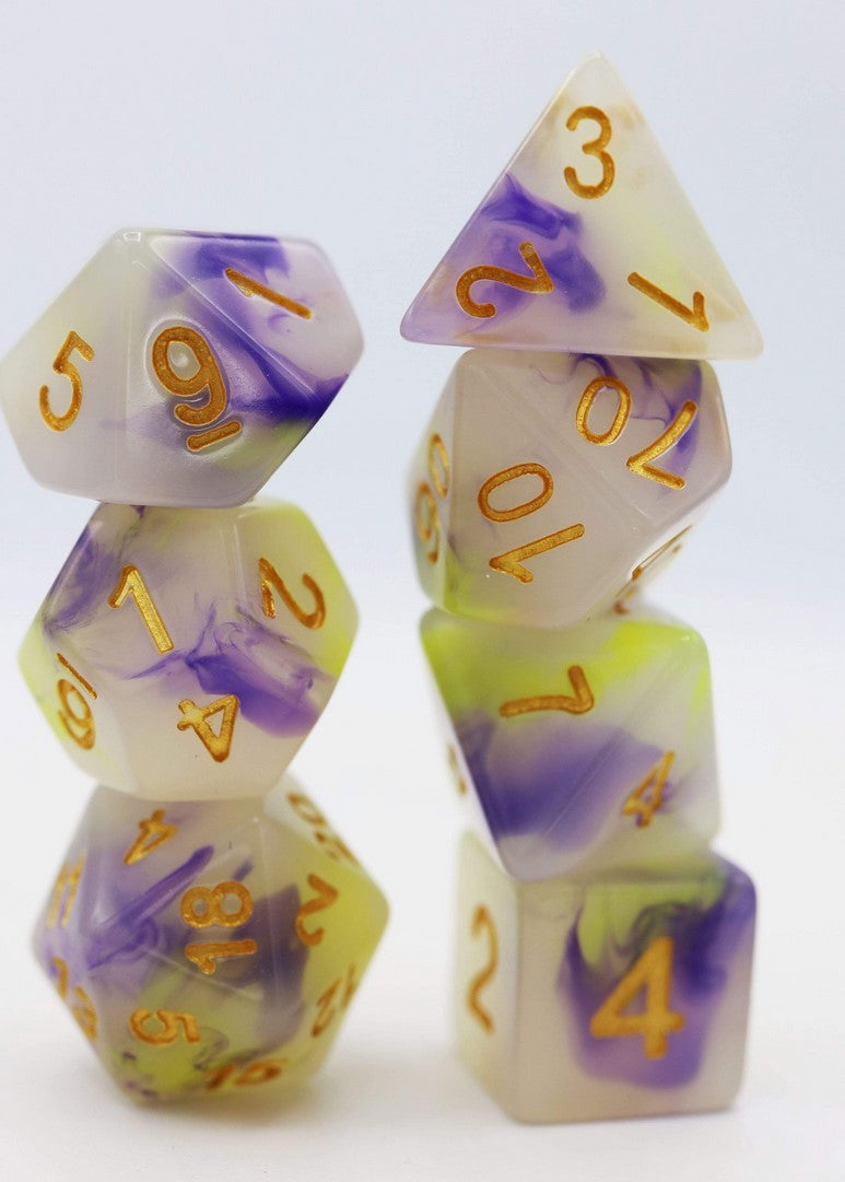 Foam Brain Yellow and Purple Jade RPG Dice Set | Odin's Place