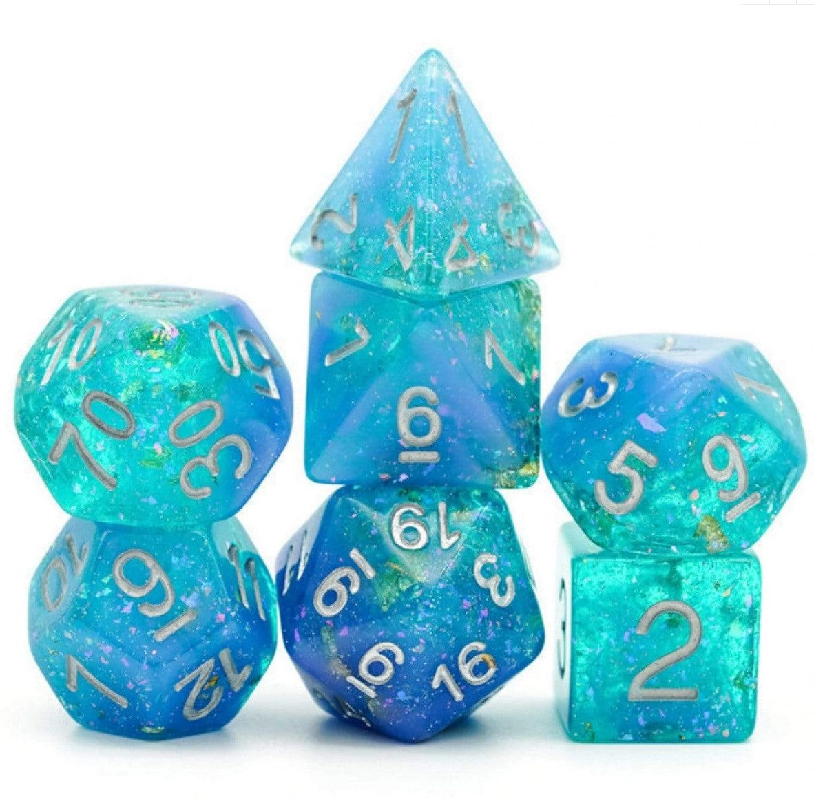 Foam Brain Blue and Green Seabed Treasure Poly 7 Dice Set | Odin's Place