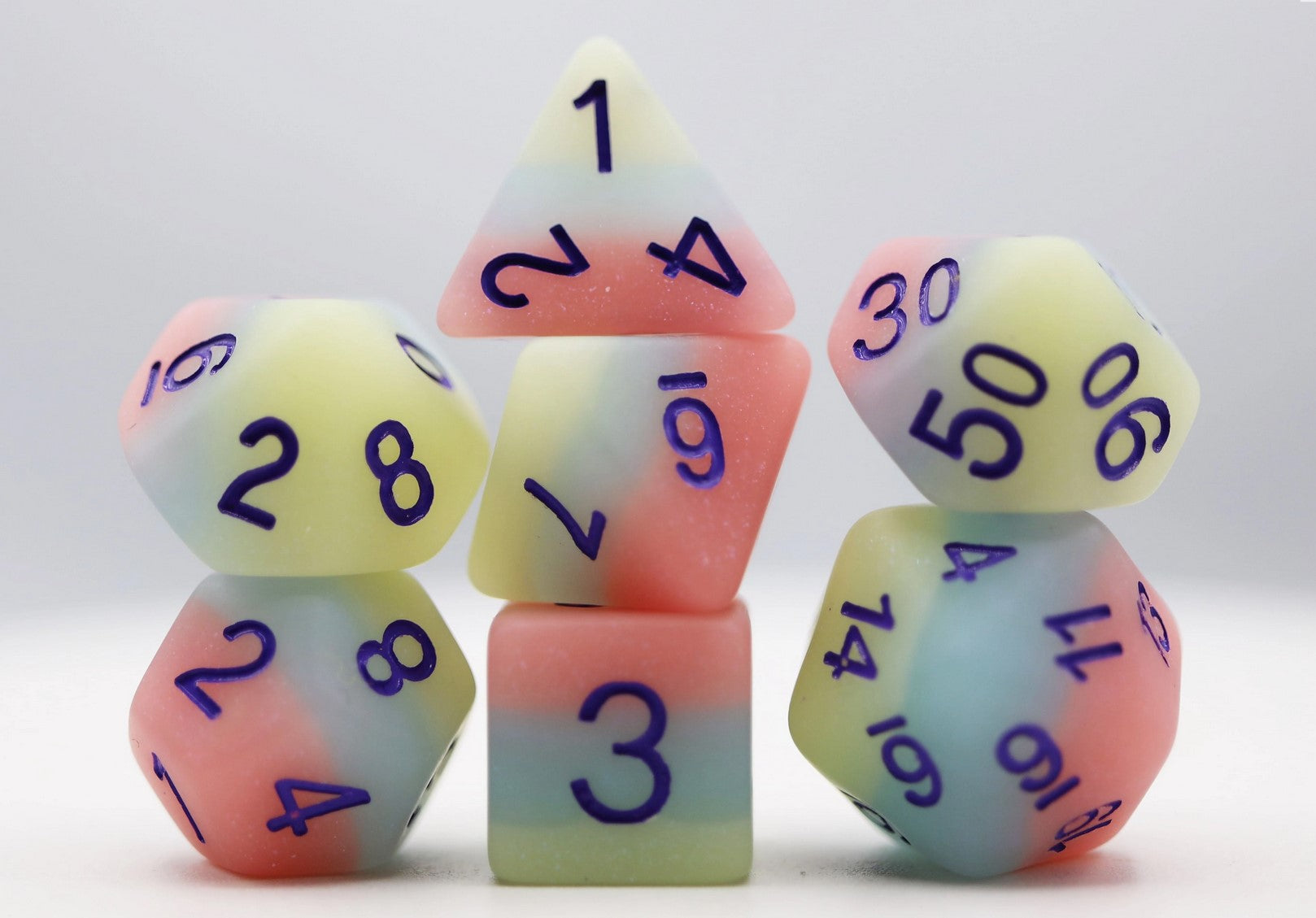 Foam Brain Peach Snow Cone Poly 7 Dice Set | Odin's Place