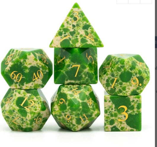 Foam Brain Mossy Turquoise Gemstone Poly 7 Dice Set - Blue | Odin's Place