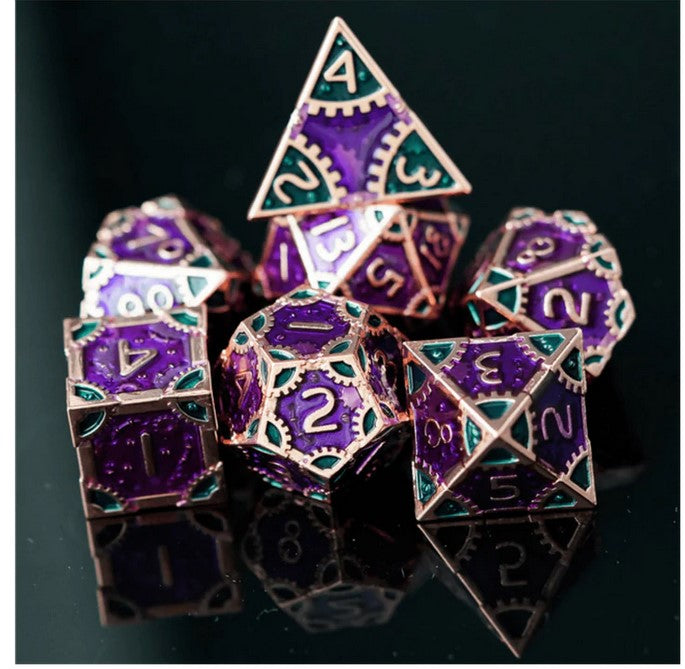 Foam Brain SteamPunk Evil Queen Metal Poly 7 Dice Set | Odin's Place