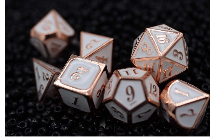 Foam Brain Copper Embossed White Metal RPG Dice Set | Odin's Place