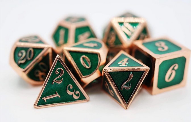 Foam Brain Copper with Emerald Metal RPG Dice Set | Odin's Place