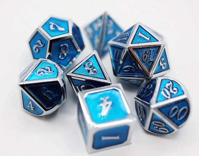 Foam Brain Silver with Tanzanite Metal RPG Dice Set | Odin's Place