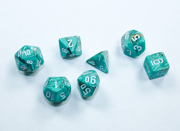 Chessex Mini Poly 7 Dice Set: Oxi-Copper with White | Odin's Place