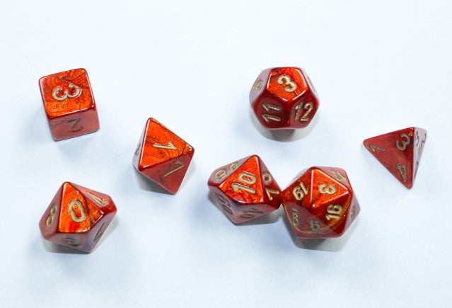 Chessex Mini Poly 7 Dice Set: Scarlet and Gold | Odin's Place