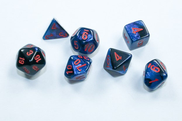 Chessex Mini Poly 7 Dice Set: Black Starlight with Red | Odin's Place