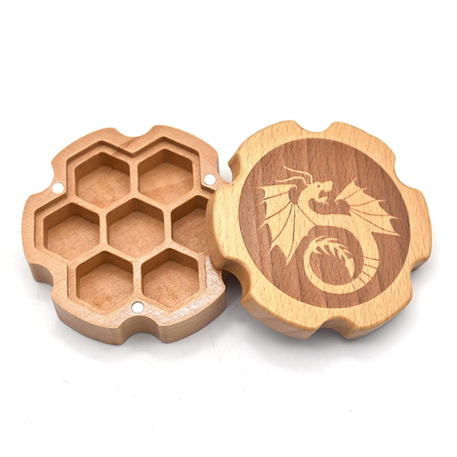 Foam Brain Beech Wood Dice Box With Dragon (Hexagonal) | Odin's Place
