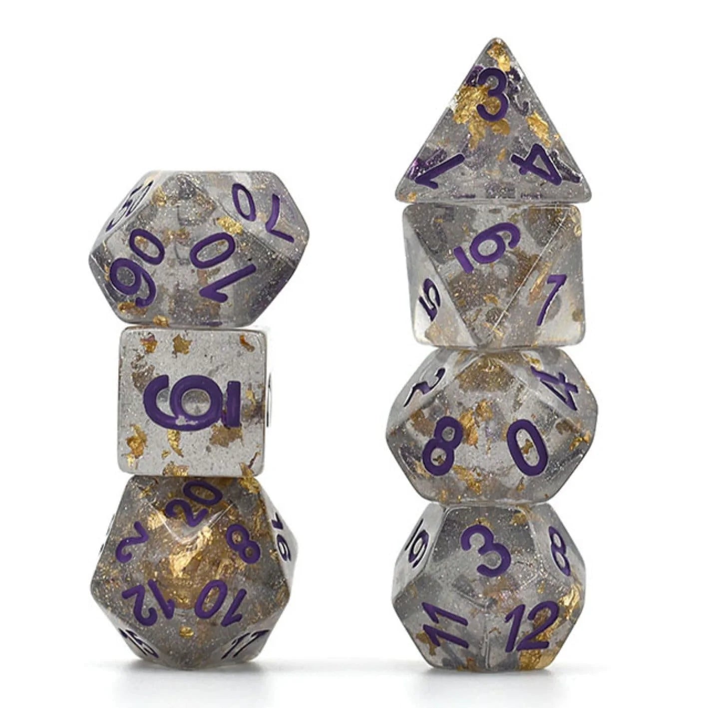 Foam Brain Green Grey With Gold Foil Poly 7 Dice Set | Odin's Place