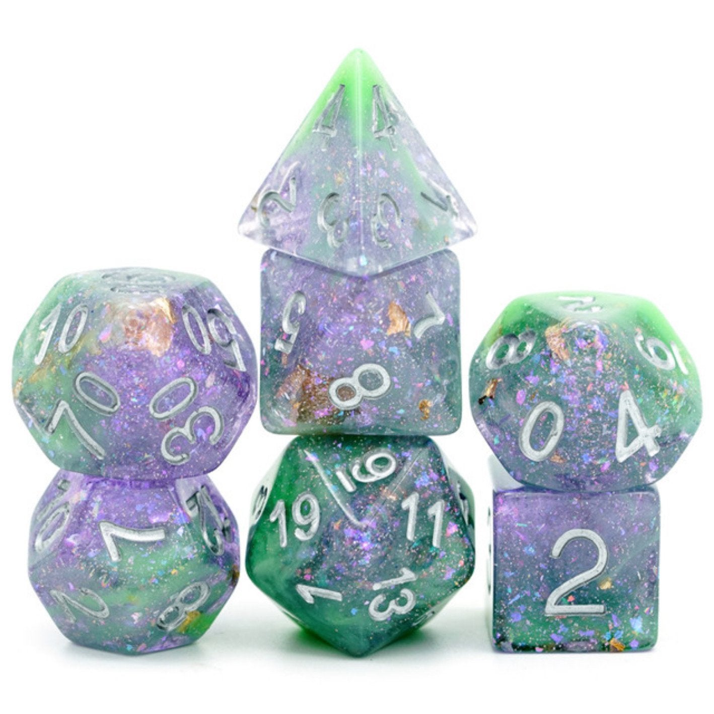 Foam Brain Green & Purple Seabed Treasure Poly 7 Dice Set | Odin's Place