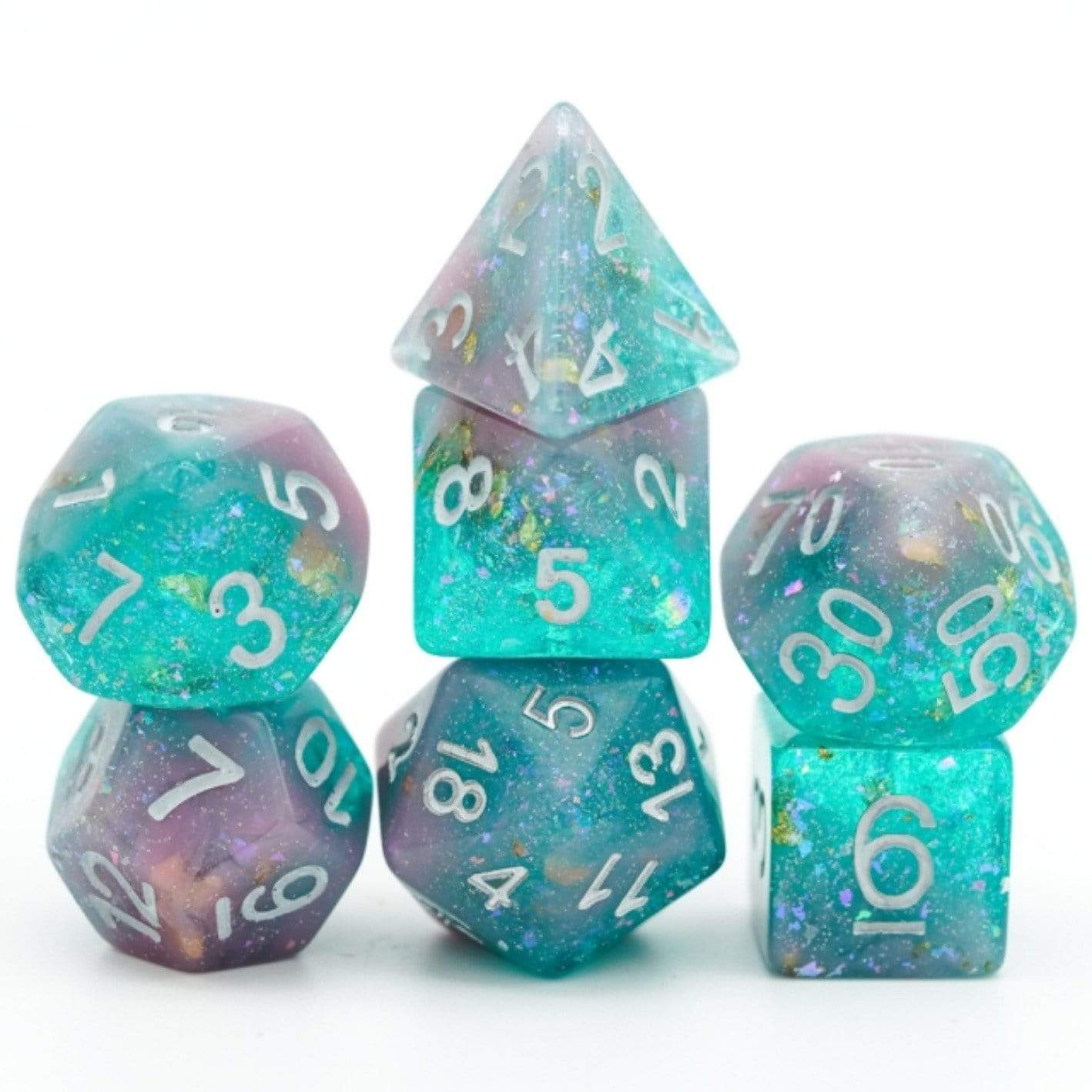 Foam Brain Pink & Green Seabed Treasure RPG Dice Set | Odin's Place