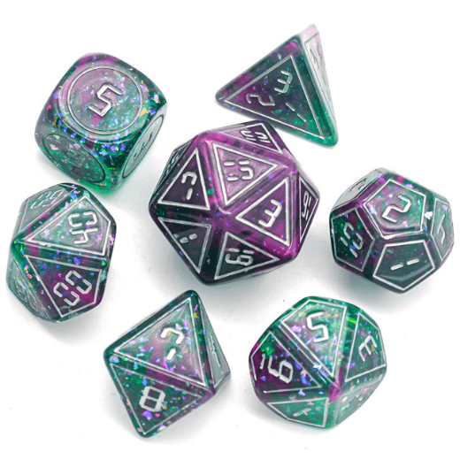 Foam Brain Cybernated Pink and Green XL Poly 7 Dice Set | Odin's Place