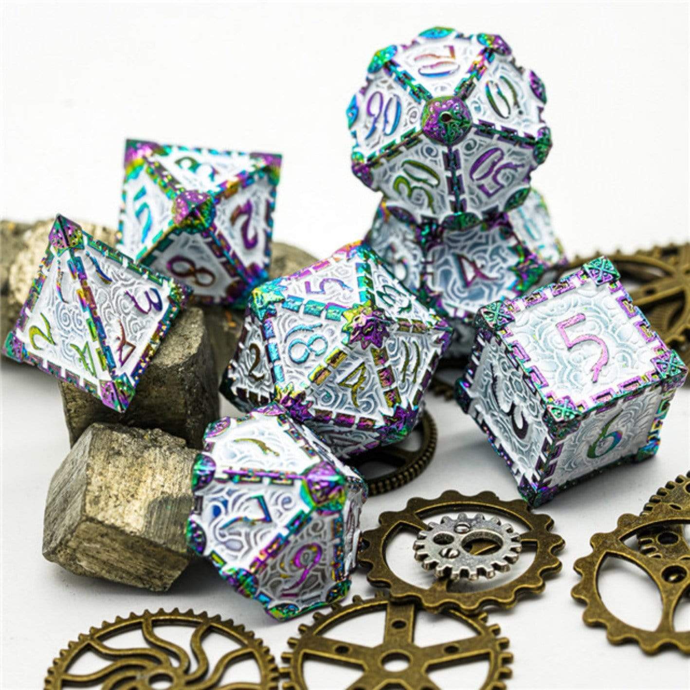 Foam Brain Dagger of Venom: White Rainbow Poly 7 Dice Set | Odin's Place