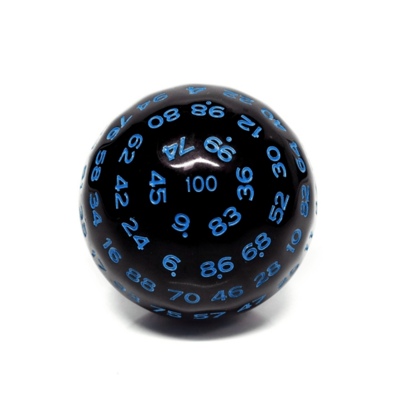 Foam Brain 100 Sided Die - Black Opaque with Blue D100 | Odin's Place