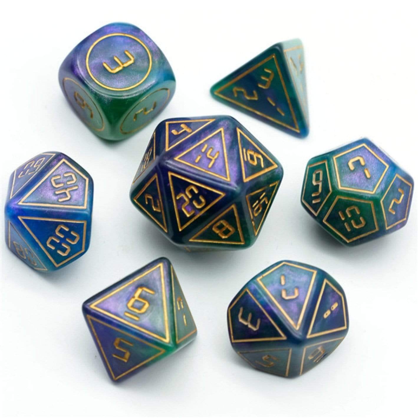 Foam Brain Cybernated Purple and Green XL Poly 7 Dice Set | Odin's Place