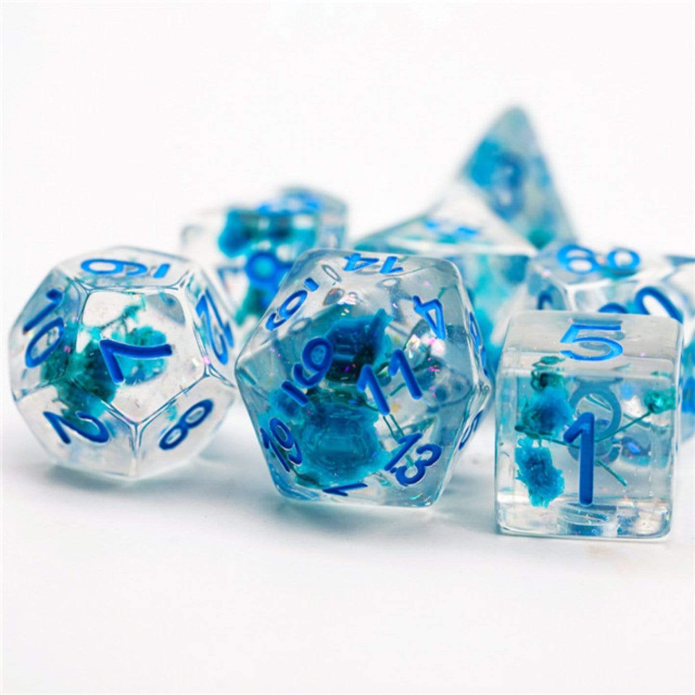 Foam Brain Blue Flowers RPG Dice Set | Odin's Place