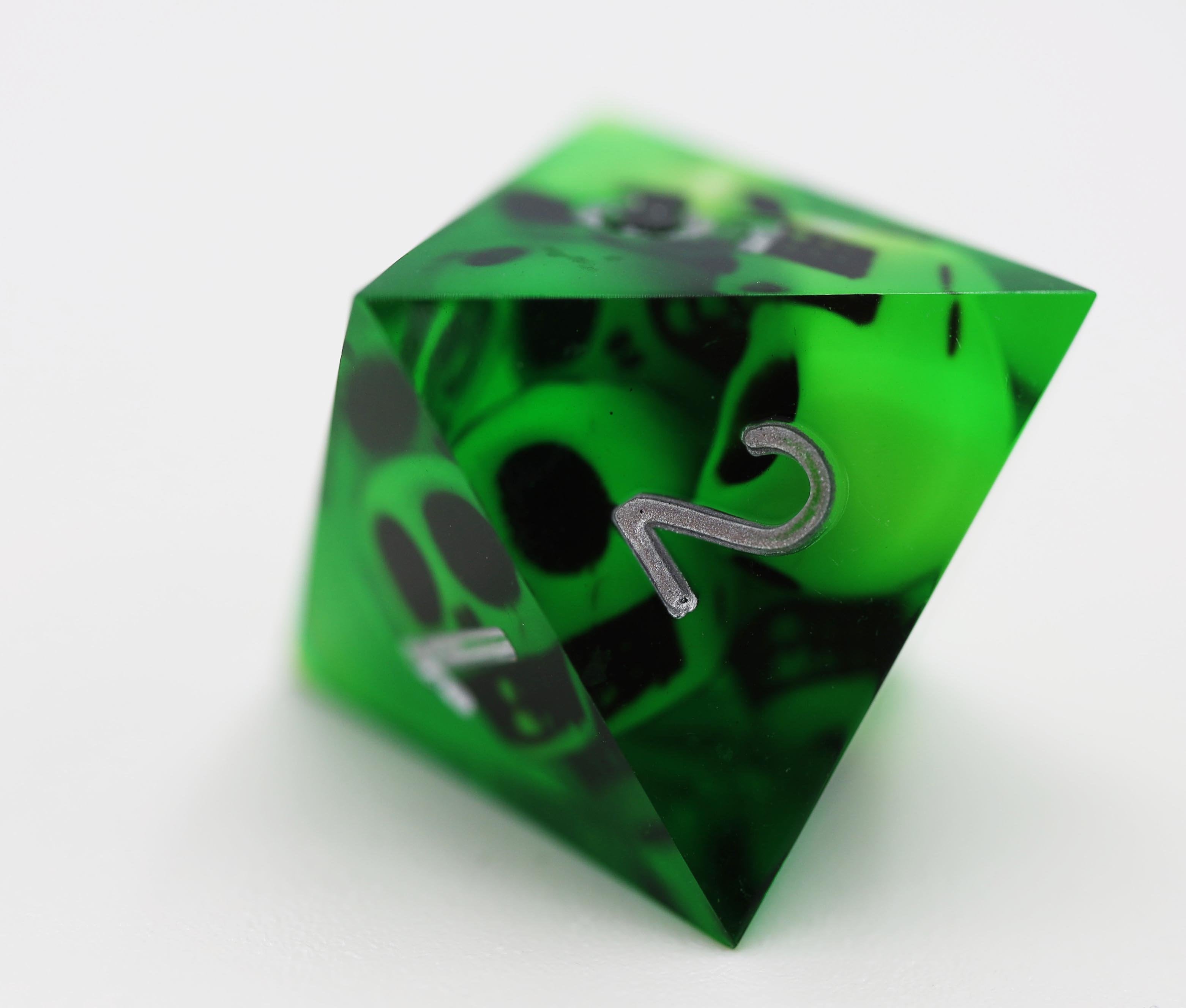 Foam Brain Sharp Edge Green Skulls Poly 7 Dice Set | Odin's Place