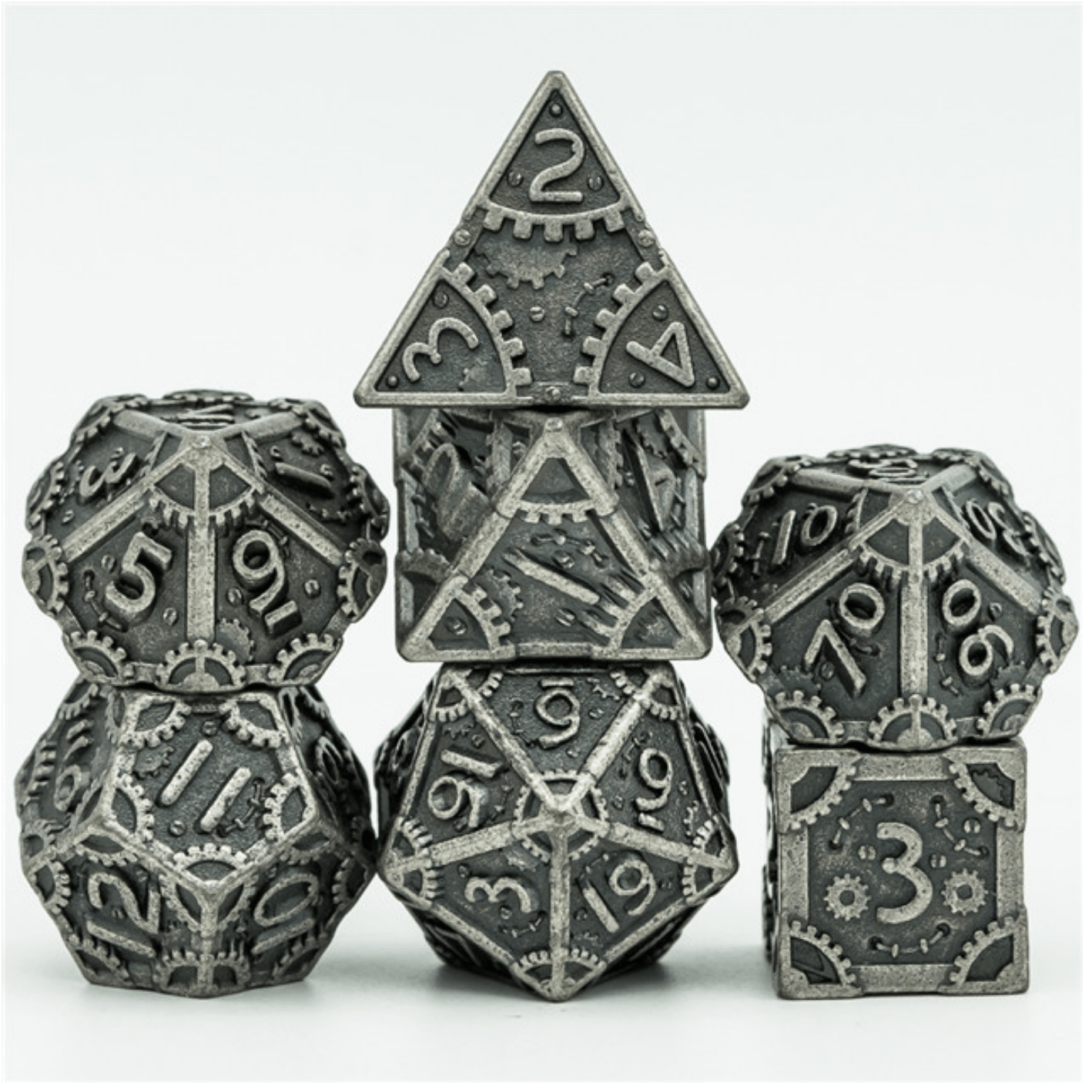 Foam Brain SteamPunk Silver RPG Metal Dice Set | Odin's Place