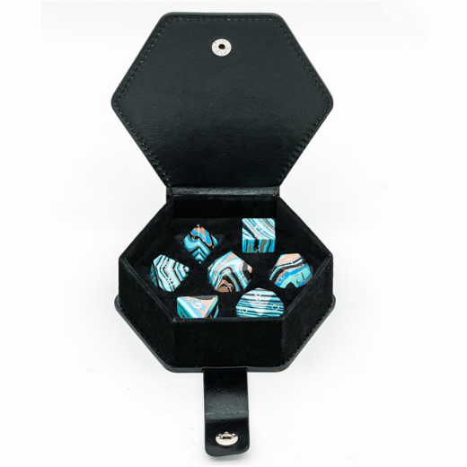 Foam Brain Textured Turquoise Blue & Brown - Engraved Gemstone Poly 7 Dice Set | Odin's Place