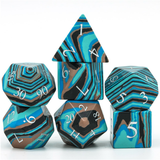 Foam Brain Textured Turquoise Blue & Brown - Engraved Gemstone Poly 7 Dice Set | Odin's Place