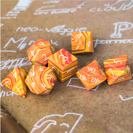 Foam Brain Textured Turquoise Orange & Red - Engraved Gemstone Poly 7 Dice Set | Odin's Place
