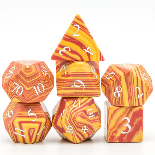Foam Brain Textured Turquoise Orange & Red - Engraved Gemstone Poly 7 Dice Set | Odin's Place