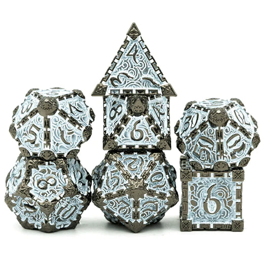 Foam Brain Poly 7 Metal Dice Set: Venom Dagger White and Black | Odin's Place