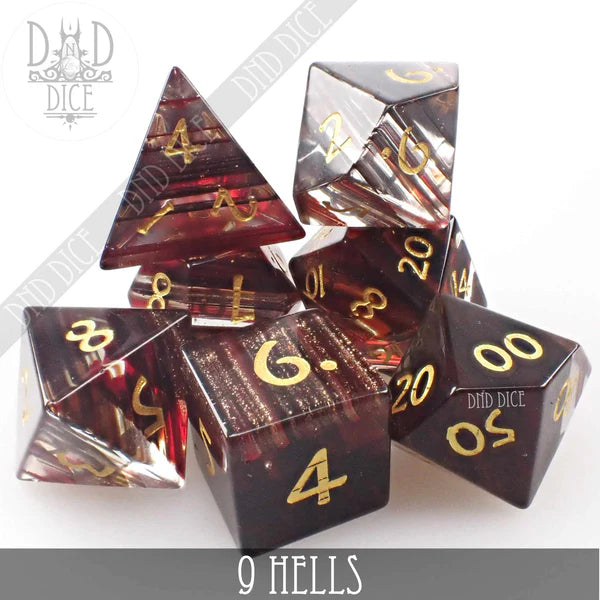 DND Dice 9 Hells Glass Poly 7 Dice Set | Odin's Place