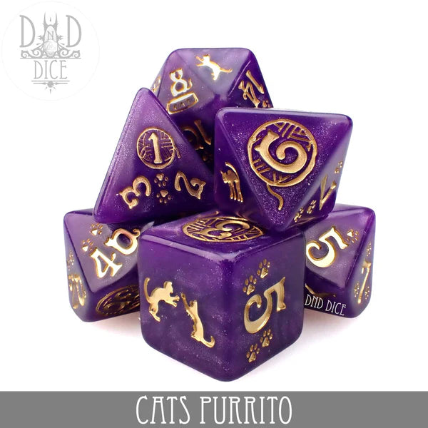 DND Dice Poly 7 Dice Set: Cats Puritto | Odin's Place
