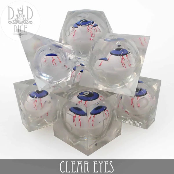 DND Dice Poly 7 Dice Set: Liquid Core Clear Eyes | Odin's Place