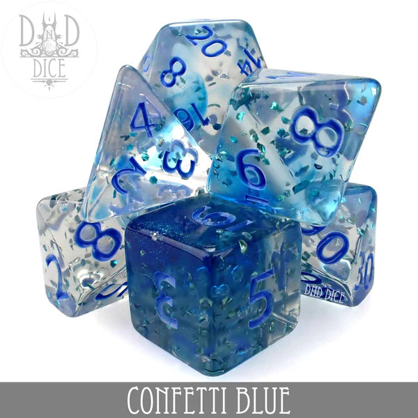 DND Dice Poly 7 Dice Set: Confetti Blue | Odin's Place