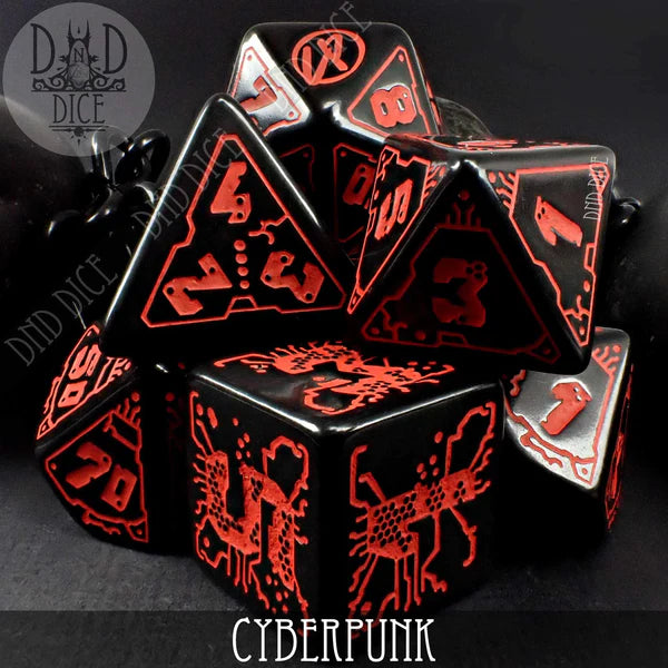 Q Workshop Poly 7 Dice Set: CyberPunk Blood over Chrome | Odin's Place