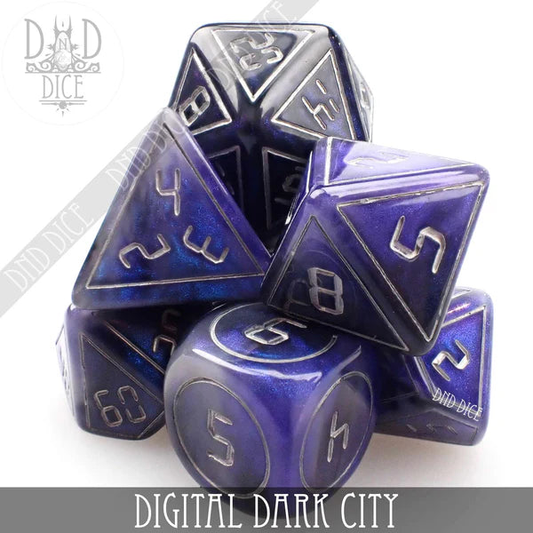 DND Dice Poly 7 Dice Set: Digital Dark City | Odin's Place