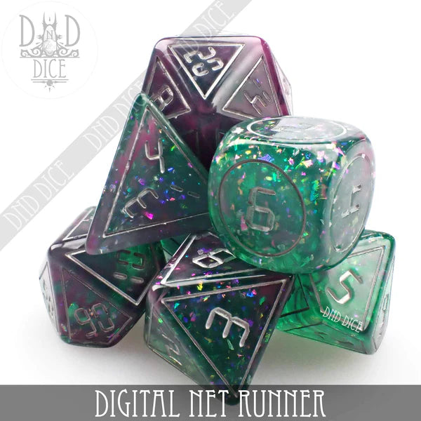 DND Dice Poly 7 Dice Set: Digital Net Runner | Odin's Place