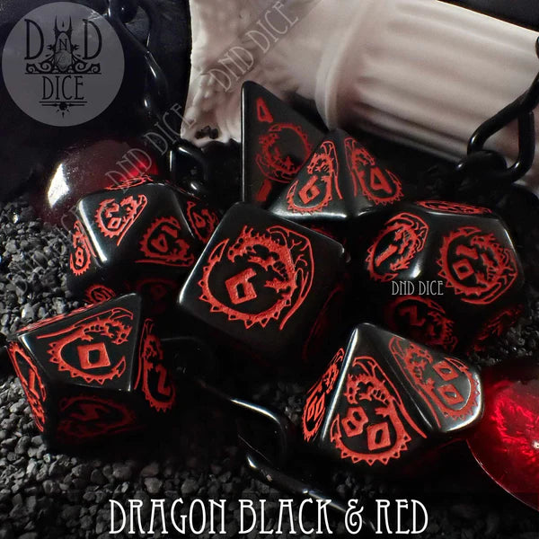 Q Workshop Poly 7 Dice Set: Dragon Dice Black and Red | Odin's Place